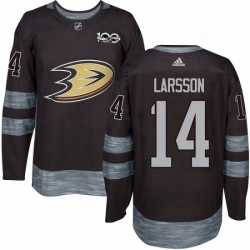 Mens Adidas Anaheim Ducks 14 Jacob Larsson Authentic Black 1917 2017 100th Anniversary NHL Jersey 