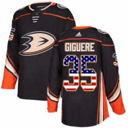 Mens Adidas Anaheim Ducks 35 Jean Sebastien Giguere Authentic Black USA Flag Fashion NHL Jersey 