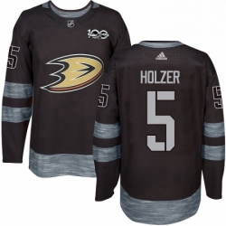 Mens Adidas Anaheim Ducks 5 Korbinian Holzer Authentic Black 1917 2017 100th Anniversary NHL Jersey 