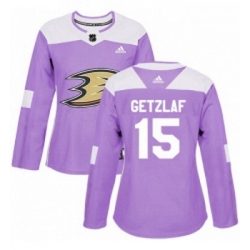 Womens Adidas Anaheim Ducks 15 Ryan Getzlaf Authentic Purple Fights Cancer Practice NHL Jersey 