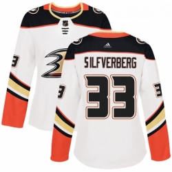 Womens Adidas Anaheim Ducks 33 Jakob Silfverberg Authentic White Away NHL Jersey 