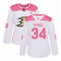 Womens Adidas Anaheim Ducks 34 Sam Steel Authentic WhitePink Fashion NHL Jersey 