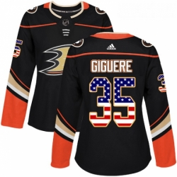 Womens Adidas Anaheim Ducks 35 Jean Sebastien Giguere Authentic Black USA Flag Fashion NHL Jersey 