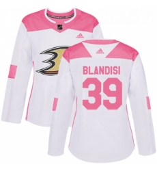 Womens Adidas Anaheim Ducks 39 Joseph Blandisi Authentic White Pink Fashion NHL Jersey 