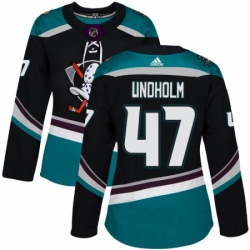 Womens Adidas Anaheim Ducks 47 Hampus Lindholm Authentic Black Teal Third NHL Jersey 