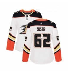 Womens Adidas Anaheim Ducks 62 Andrej Sustr Authentic White Away NHL Jersey 