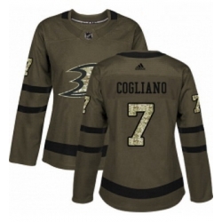 Womens Adidas Anaheim Ducks 7 Andrew Cogliano Authentic Green Salute to Service NHL Jersey 