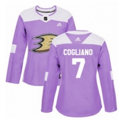 Womens Adidas Anaheim Ducks 7 Andrew Cogliano Authentic Purple Fights Cancer Practice NHL Jersey 