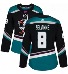 Womens Adidas Anaheim Ducks 8 Teemu Selanne Authentic Black Teal Third NHL Jersey 