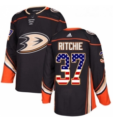 Youth Adidas Anaheim Ducks 37 Nick Ritchie Authentic Black USA Flag Fashion NHL Jersey 