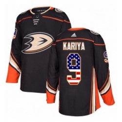 Youth Adidas Anaheim Ducks 9 Paul Kariya Authentic Black USA Flag Fashion NHL Jersey 