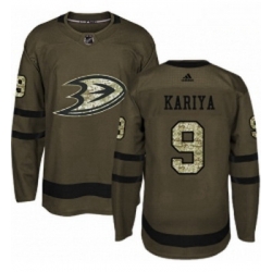 Youth Adidas Anaheim Ducks 9 Paul Kariya Authentic Green Salute to Service NHL Jersey 