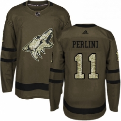 Mens Adidas Arizona Coyotes 11 Brendan Perlini Authentic Green Salute to Service NHL Jersey 