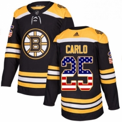 Mens Adidas Boston Bruins 25 Brandon Carlo Authentic Black USA Flag Fashion NHL Jersey 