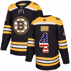 Mens Adidas Boston Bruins 4 Bobby Orr Authentic Black USA Flag Fashion NHL Jersey 