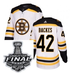 Mens Adidas Boston Bruins 42 David Backes Authentic White Away NHL Jersey