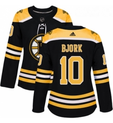 Womens Adidas Boston Bruins 10 Anders Bjork Authentic Black Home NHL Jersey 