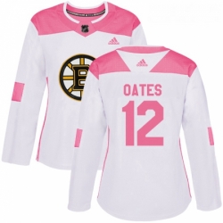 Womens Adidas Boston Bruins 12 Adam Oates Authentic WhitePink Fashion NHL Jersey 