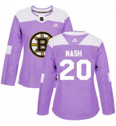 Womens Adidas Boston Bruins 20 Riley Nash Authentic Purple Fights Cancer Practice NHL Jersey 