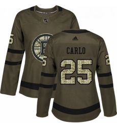 Womens Adidas Boston Bruins 25 Brandon Carlo Authentic Green Salute to Service NHL Jersey 