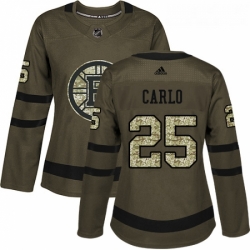 Womens Adidas Boston Bruins 25 Brandon Carlo Authentic Green Salute to Service NHL Jersey 