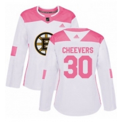 Womens Adidas Boston Bruins 30 Gerry Cheevers Authentic WhitePink Fashion NHL Jersey 