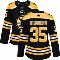 Womens Adidas Boston Bruins 35 Anton Khudobin Authentic Black Home NHL Jersey 