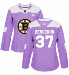 Womens Adidas Boston Bruins 37 Patrice Bergeron Authentic Purple Fights Cancer Practice NHL Jersey 