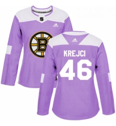 Womens Adidas Boston Bruins 46 David Krejci Authentic Purple Fights Cancer Practice NHL Jersey 