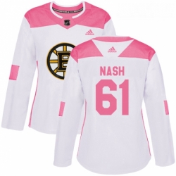 Womens Adidas Boston Bruins 61 Rick Nash Authentic White Pink Fashion NHL Jersey 