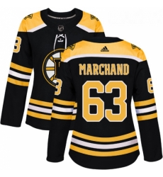 Womens Adidas Boston Bruins 63 Brad Marchand Authentic Black Home NHL Jersey 