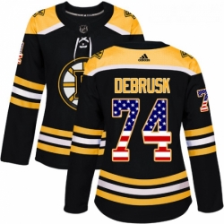 Womens Adidas Boston Bruins 74 Jake DeBrusk Authentic Black USA Flag Fashion NHL Jersey 