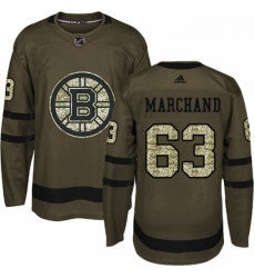 Youth Adidas Boston Bruins 63 Brad Marchand Premier Green Salute to Service NHL Jersey 