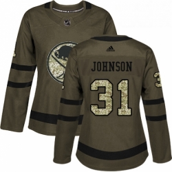 Womens Adidas Buffalo Sabres 31 Chad Johnson Authentic Green Salute to Service NHL Jersey 