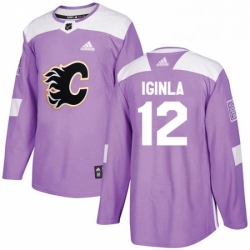 Mens Adidas Calgary Flames 12 Jarome Iginla Authentic Purple Fights Cancer Practice NHL Jersey 