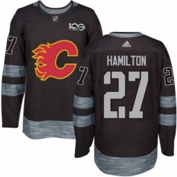 Mens Adidas Calgary Flames 27 Dougie Hamilton Authentic Black 1917 2017 100th Anniversary NHL Jersey 