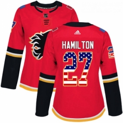 Womens Adidas Calgary Flames 27 Dougie Hamilton Authentic Red USA Flag Fashion NHL Jersey 