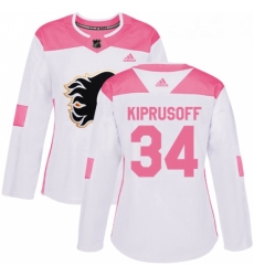 Womens Adidas Calgary Flames 34 Miikka Kiprusoff Authentic WhitePink Fashion NHL Jersey 