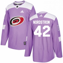 Mens Adidas Carolina Hurricanes 42 Joakim Nordstrom Authentic Purple Fights Cancer Practice NHL Jersey 