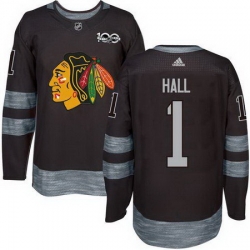 Blackhawks #1 Glenn Hall Black 1917 2017 100th Anniversary Stitched NHL Jersey