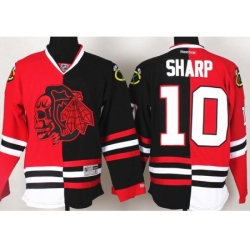 Chicago Blackhawks 10 Patrick Sharp Red Skull Logo Fashion Black Red Split NHL Jerseys