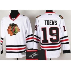 Chicago Blackhawks 19 Jonathan Toews White Signed Jerseys