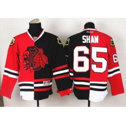 Chicago Blackhawks 65 Andrew Shaw Red Skull Logo Fashion Black Red Split NHL Jerseys