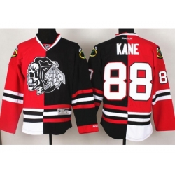 Chicago Blackhawks 88 Patrick Kane White Skull Logo Fashion Black Red Split NHL Jerseys