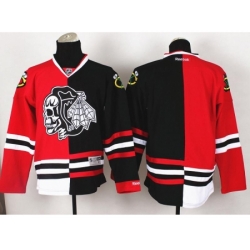 Chicago Blackhawks Blank White Skull Logo Fashion Black Red Split NHL Jerseys