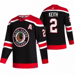 Men Chicago Blackhawks 2 Duncan Keith Black Adidas 2020 21 Reverse Retro Alternate NHL Jersey