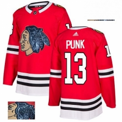 Mens Adidas Chicago Blackhawks 13 CM Punk Authentic Red Fashion Gold NHL Jersey 