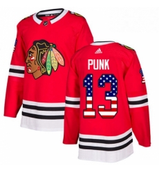 Mens Adidas Chicago Blackhawks 13 CM Punk Authentic Red USA Flag Fashion NHL Jersey 