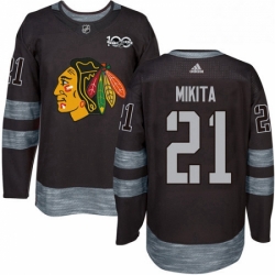 Mens Adidas Chicago Blackhawks 21 Stan Mikita Authentic Black 1917 2017 100th Anniversary NHL Jersey 