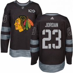 Mens Adidas Chicago Blackhawks 23 Michael Jordan Authentic Black 1917 2017 100th Anniversary NHL Jersey 